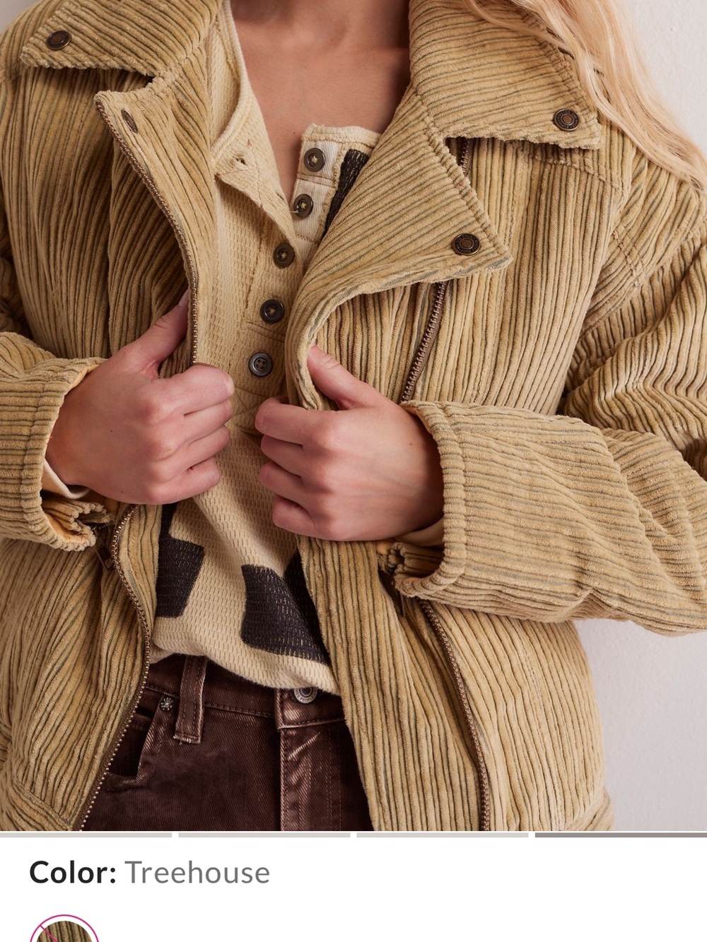 Free People Treehouse Corduroy Puffer Jacket in Tan